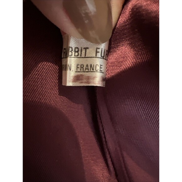 Vintage Women’s Dyed Burgundy Maroon Wine Rabbit Fur Coat Jacket Medium - Picture 8 of 11